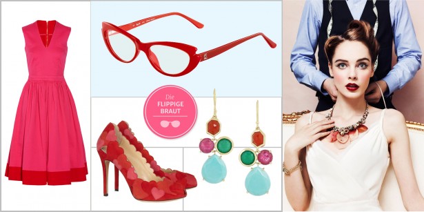 Braut mit Brille: Knalliges Hochzeitsoutfit, pinkes Braut-Styling